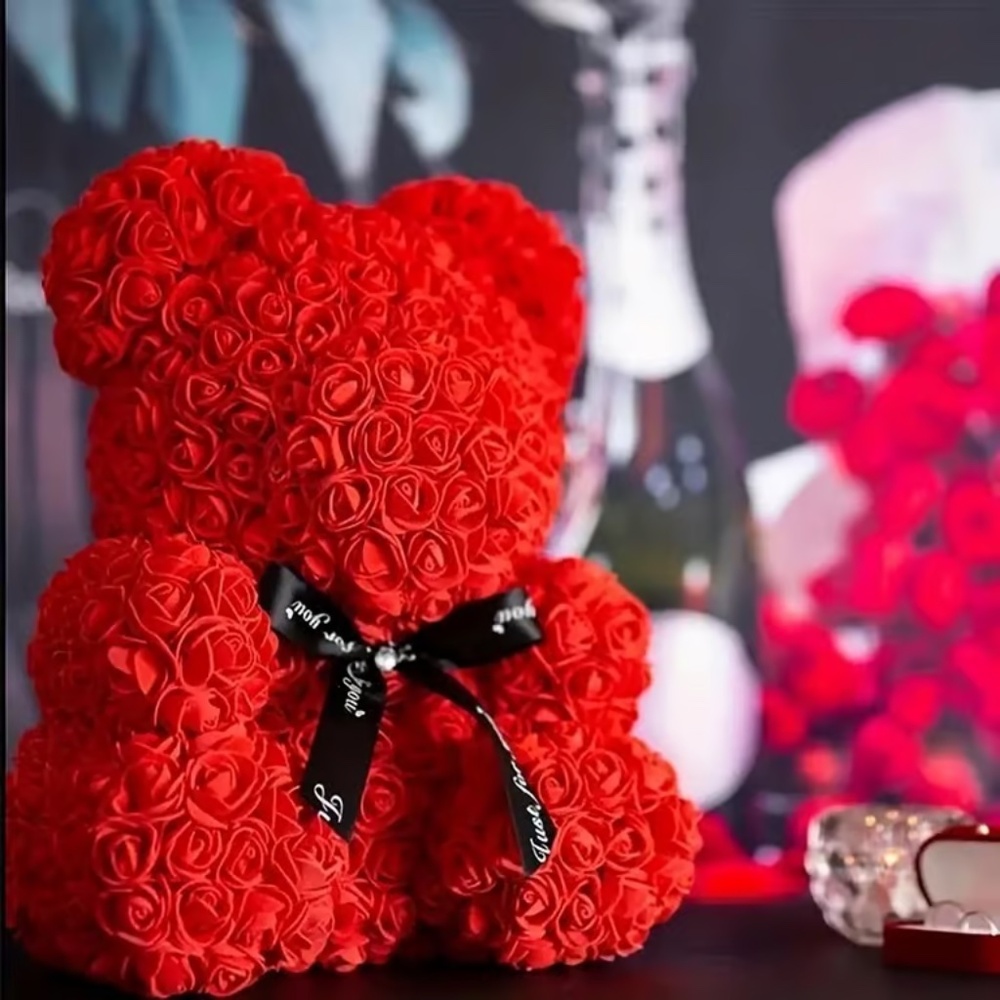 New Red Rose Bear Cute Teddy Bear Artificial Flower Valentine Wedding Gift